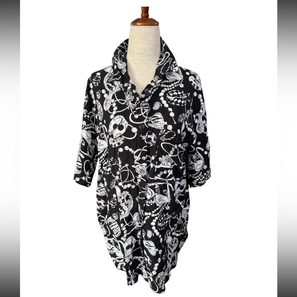 Vintage 80s Abstract Fashion Print Button Down Oversized Statement Blouse - Picture 4 of 7